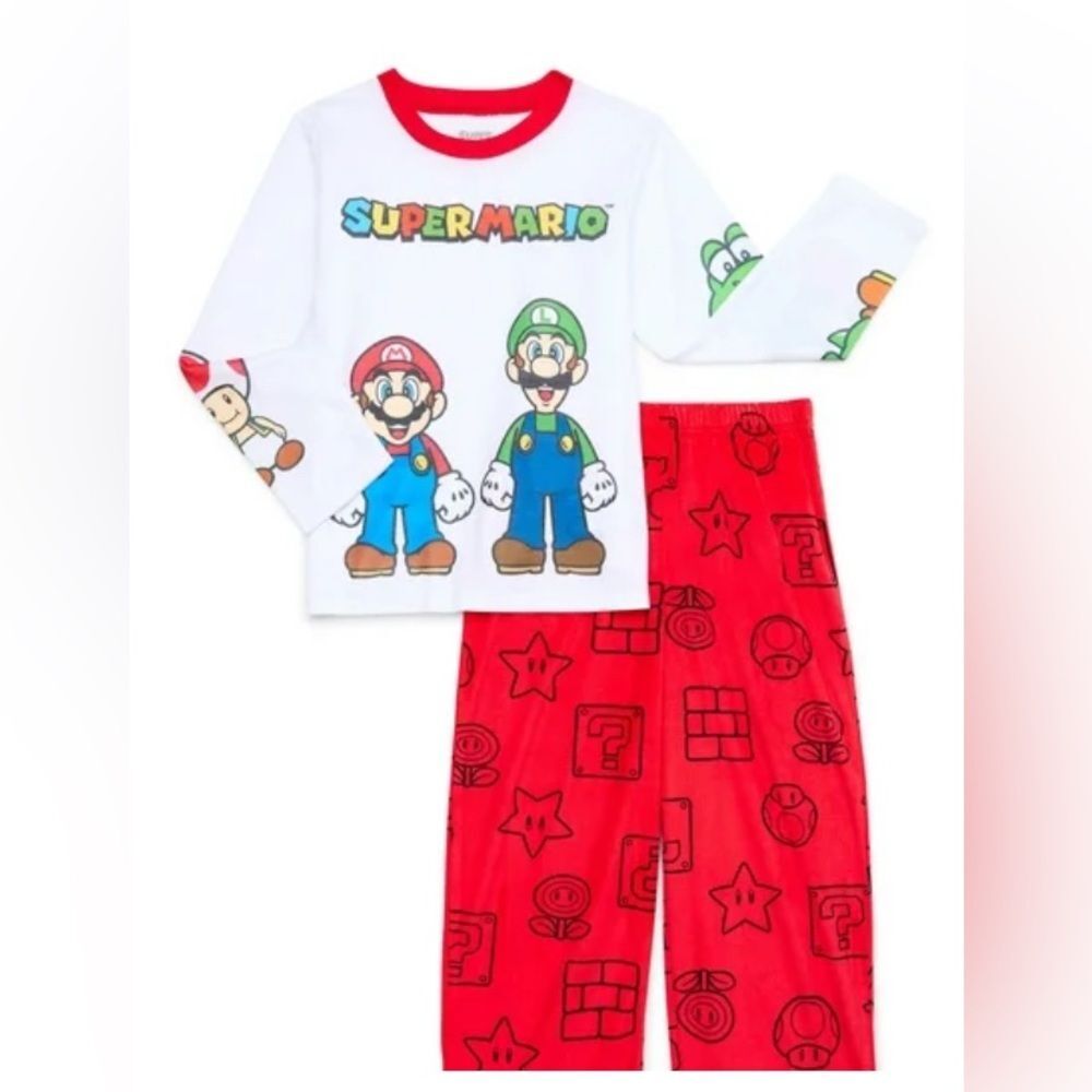 Nintendo Super Mario Kids Pajama Set - White, Red, Green